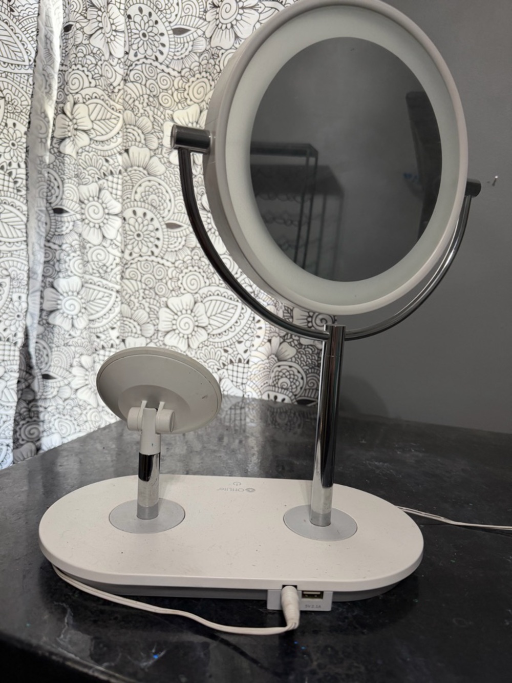 LED Lighted Vanity Mirror w/ Wireless Charging Base – Modern Makeup Mirror - Picture 3 of 5